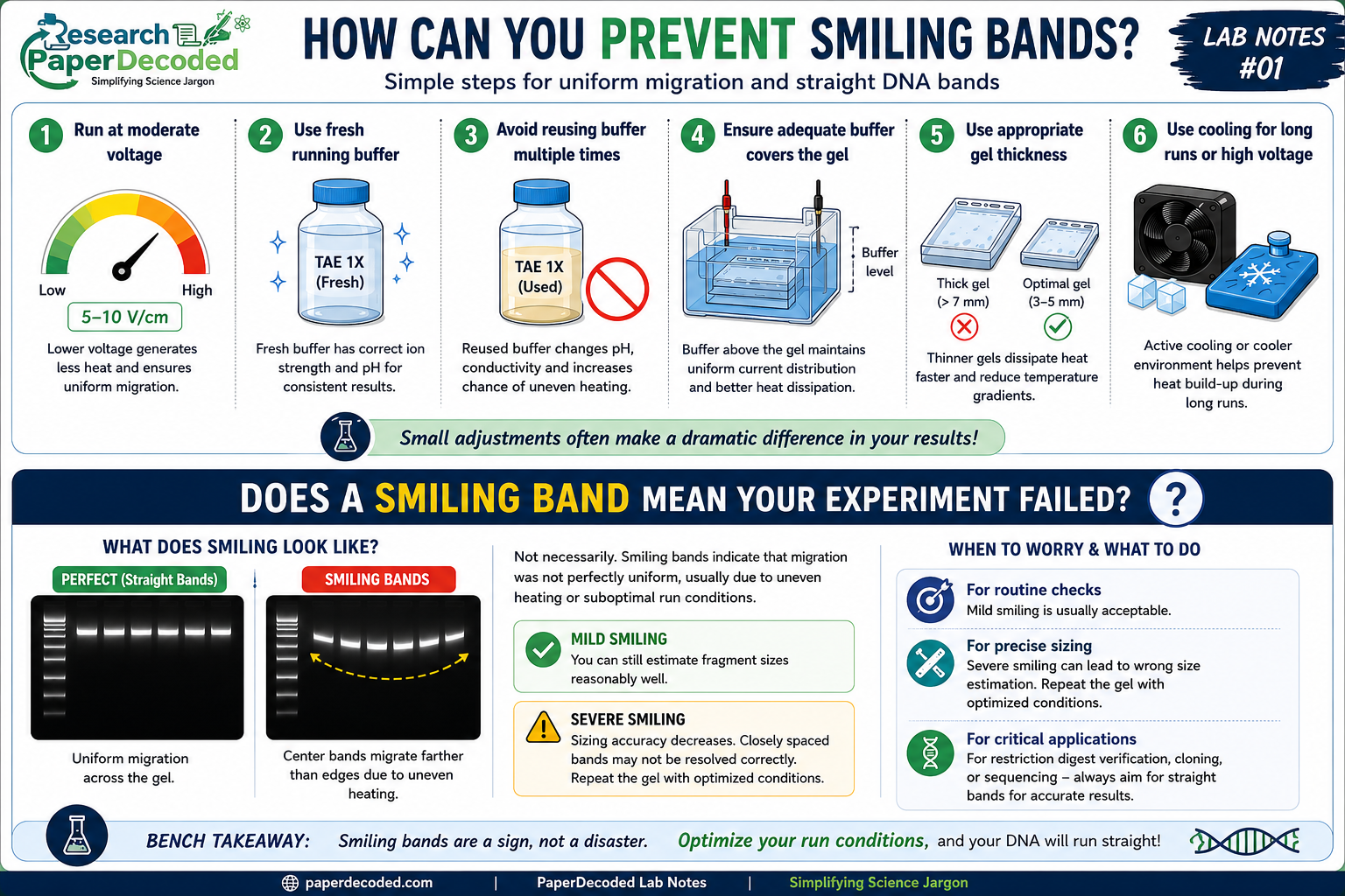 Why Is Your Sample DNA Laughing at You? || Lab Notes Decoded troubleshooting for smiling dna band in agarose gel electrophoresis